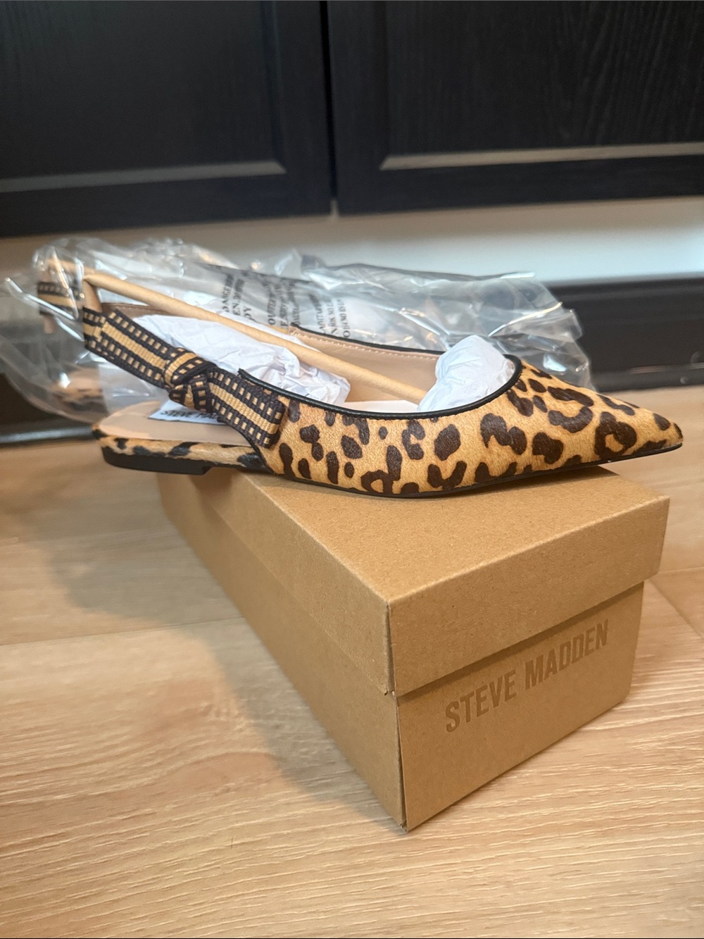 Steve Madden Leopard Print Pointed Slingback Flats - Tan/Black